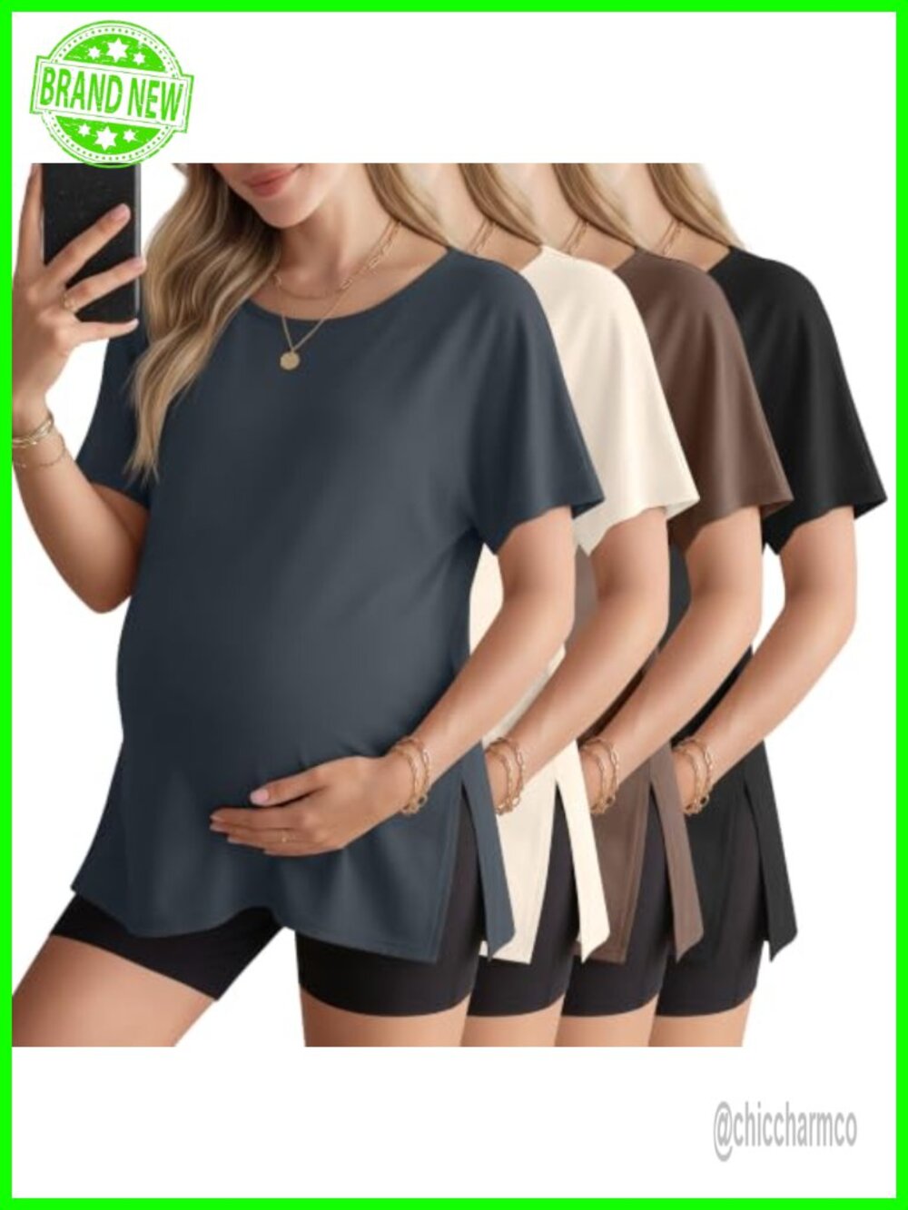 4 Pack Women Maternity Oversized T-Shirts Pregnancy Short Sleeve Tops